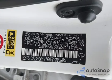 2013 Lexus Es 350 z USA, uszkodzony, nr VIN JTHBK1GG5D2054432